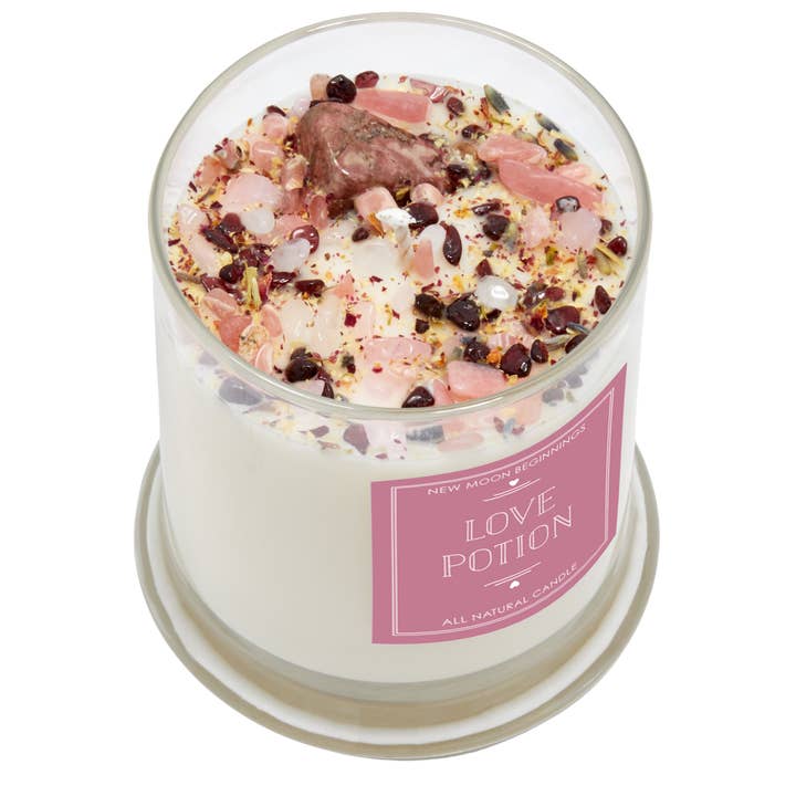 New Moon Beginnings - Wholesale Jar/Filled Candle - Love Potion Candle 12oz Valentine's Day Crystal Candles0