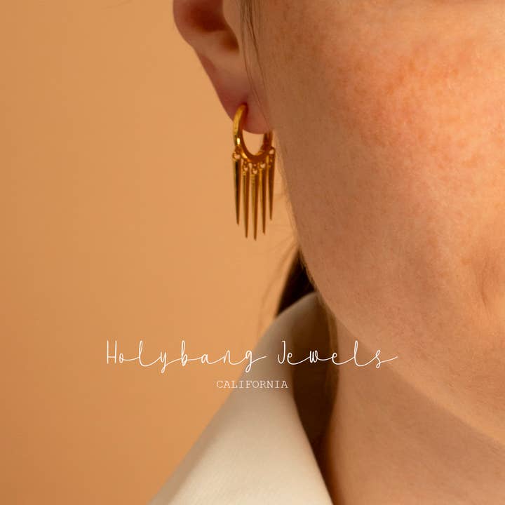 HolyBang Jewels - Wholesale Hoop Earrings - SPIKE CHARMS DANGLE HOOP EARRINGS - E-HT16804
