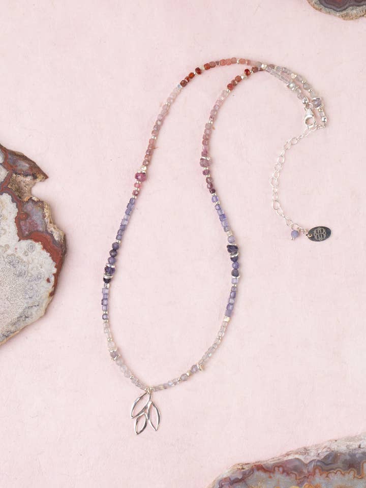 Celestial 16-18" Spinel With Silver Leaf Drop Simple Necklace for wholesale by Anne Vaughan Designs Jewelry