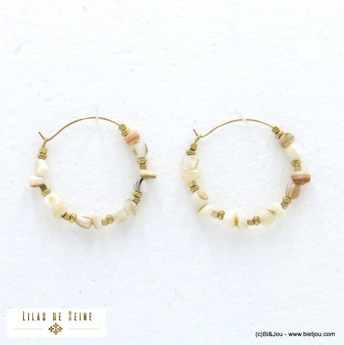 Lilas de Seine - Wholesale Hoop Earrings - 0322093 mother-of-pearl stainless steel creole earrings4