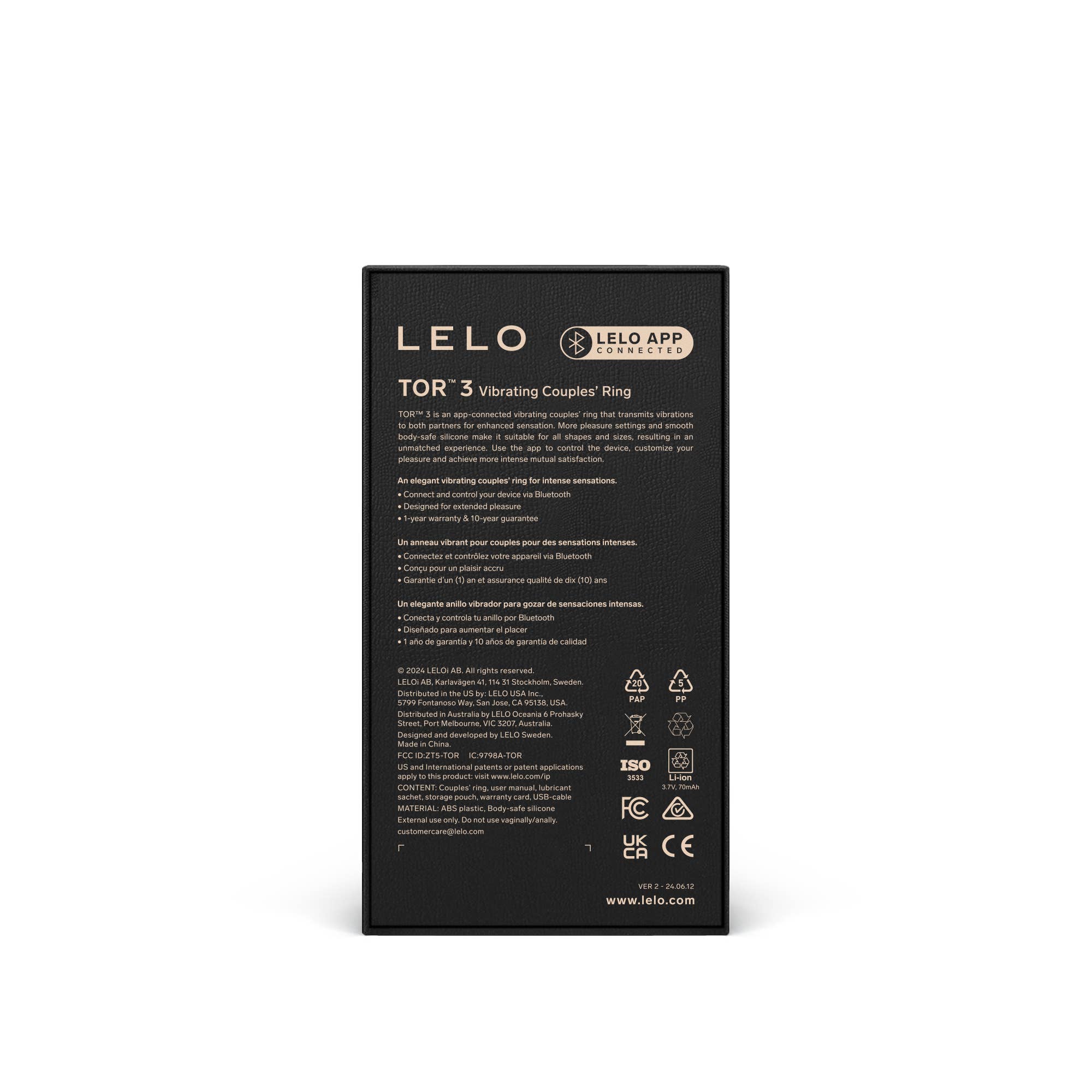 LELO - Vente Sex toys - Jouet sexuel contrôlé par application Bluetooth Tor 36