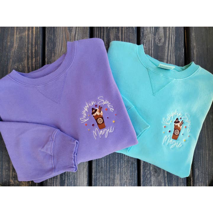 Pumpkin Spice Magic - Embroidered Garment-Dyed Crewneck for wholesale by Cinci Made Embroidery