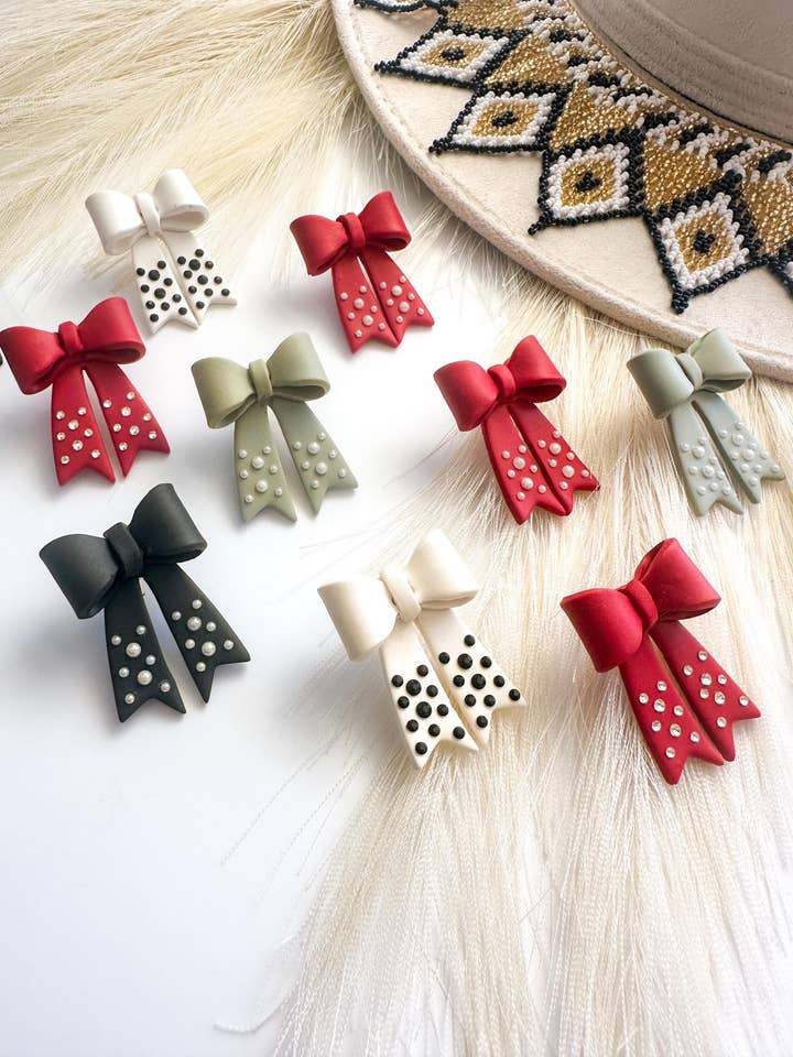 Oversized Bow Studs: Handmade Polymer Clay Earrings for wholesale by Freckled Wing Design