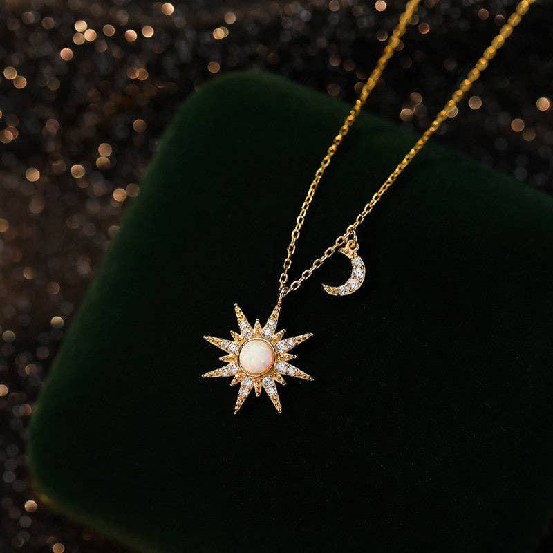 Perimade & Co. LLC - Wholesale Pendant/Charm Necklace - Opal Sun Moon Pendant Necklace in 925 Sterling Silver0