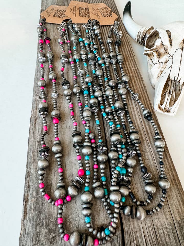 2 Layered Navajo Style Pearl and Bead Necklace for wholesale by Boho Ranch Shop