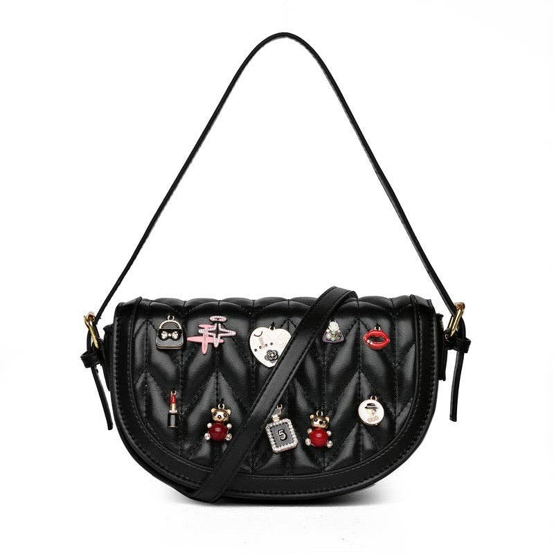 MB Fashion Wholesale - Wholesale Crossbody Bag - Women's - Every Fashion Charm Saddle Crossbody Bag – Quilted PU Leather with Cute Charms 27711