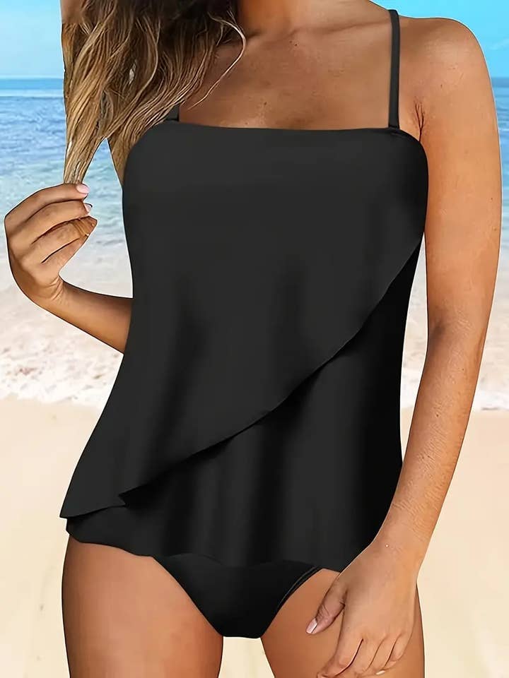 Black Womens Tankini Swimsuits Tummy Control Swimwear for wholesale on Faire