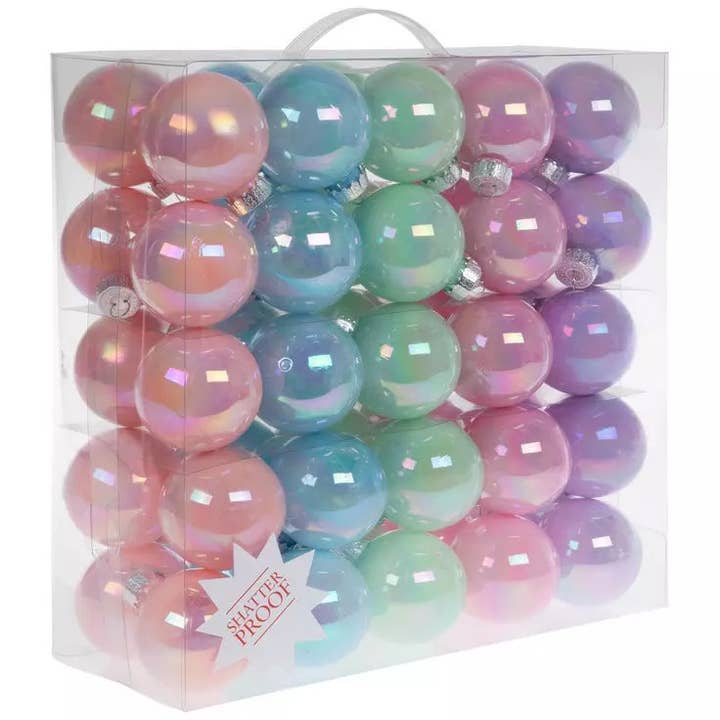 Palline di Natale infrangibili pastello da 2,0" 50 pezzi – Set di palline rosa, verde, blu e viola. per la vendita all'ingrosso da parte di RC Home Decor