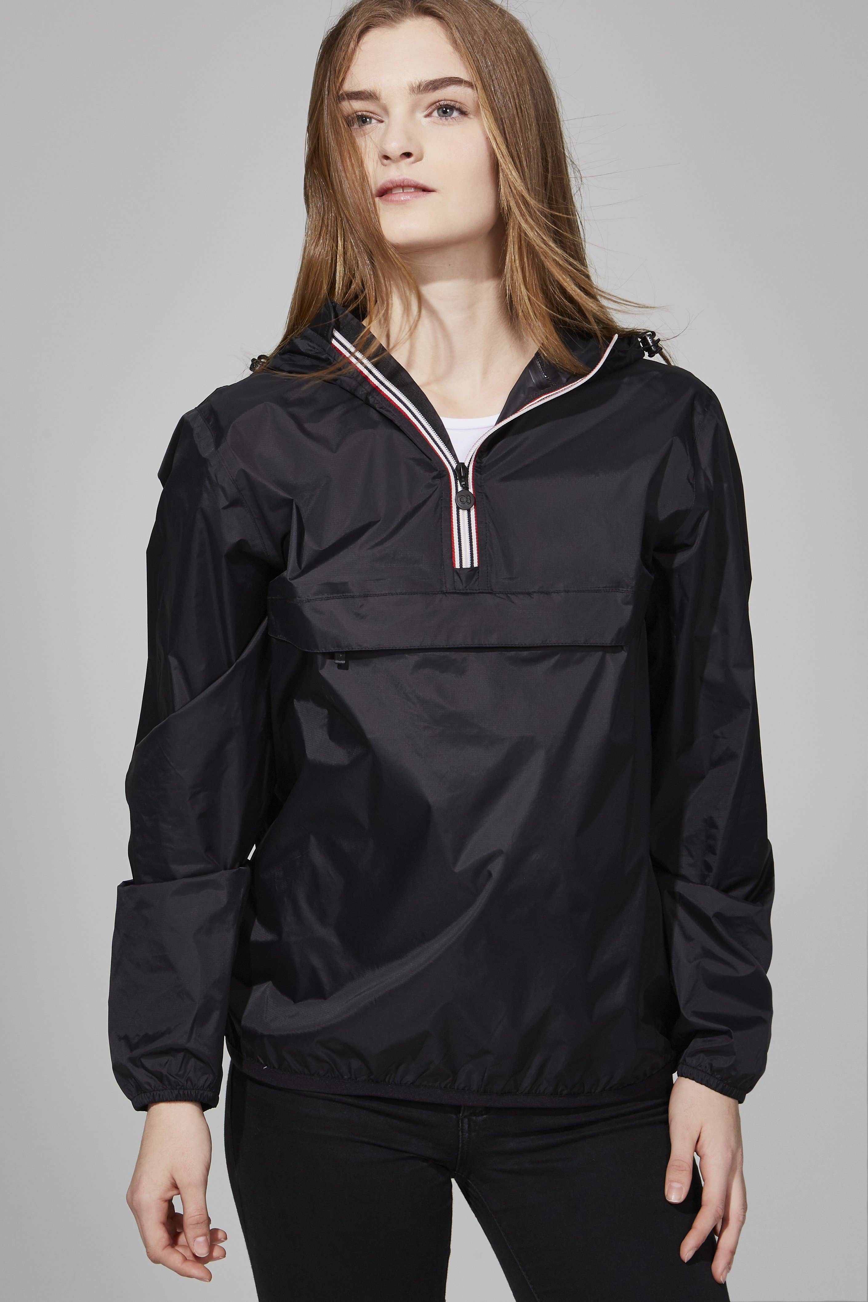 Black Quarter Zip Packable Rain Jacket and windbreaker for wholesale on Faire