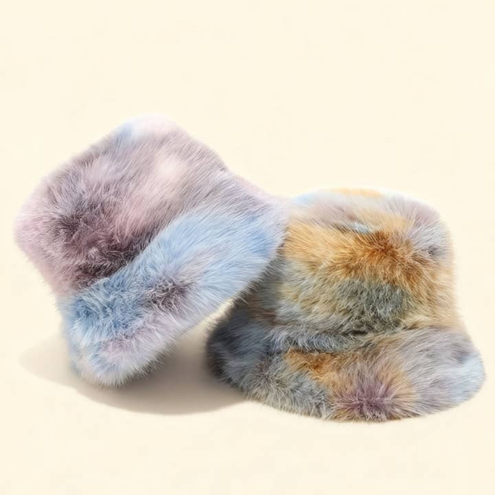 DOUBLJU - Wholesale Bucket Hat - Women's - COLOR GRADIENT TIE-DYE FAUX FUR FISHERMAN HAT_CWAH0505410