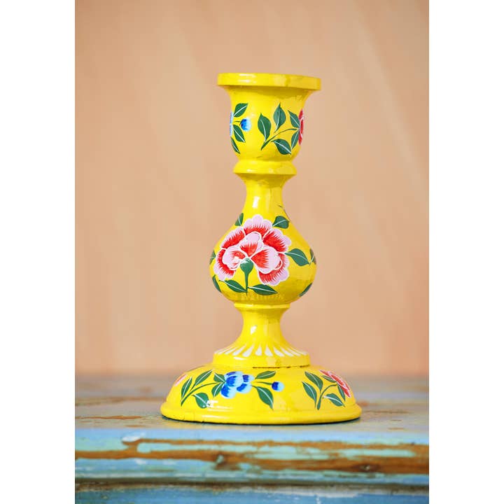 Namaste - Wholesale Candle Holder - Large Hand Painted Kashmiri Candlestick