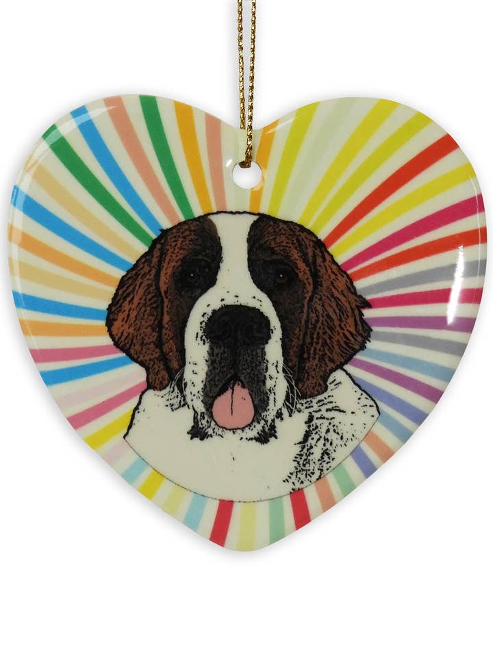 Saint Bernard Ceramic Heart Ornament for wholesale by Sabyloo