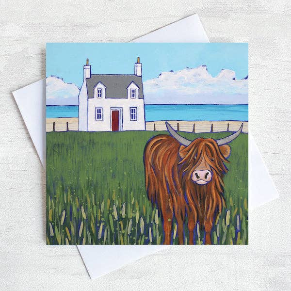 Highland Coo Countryside Wildlife Cute Greetings Card for wholesale by Joanne Wishart