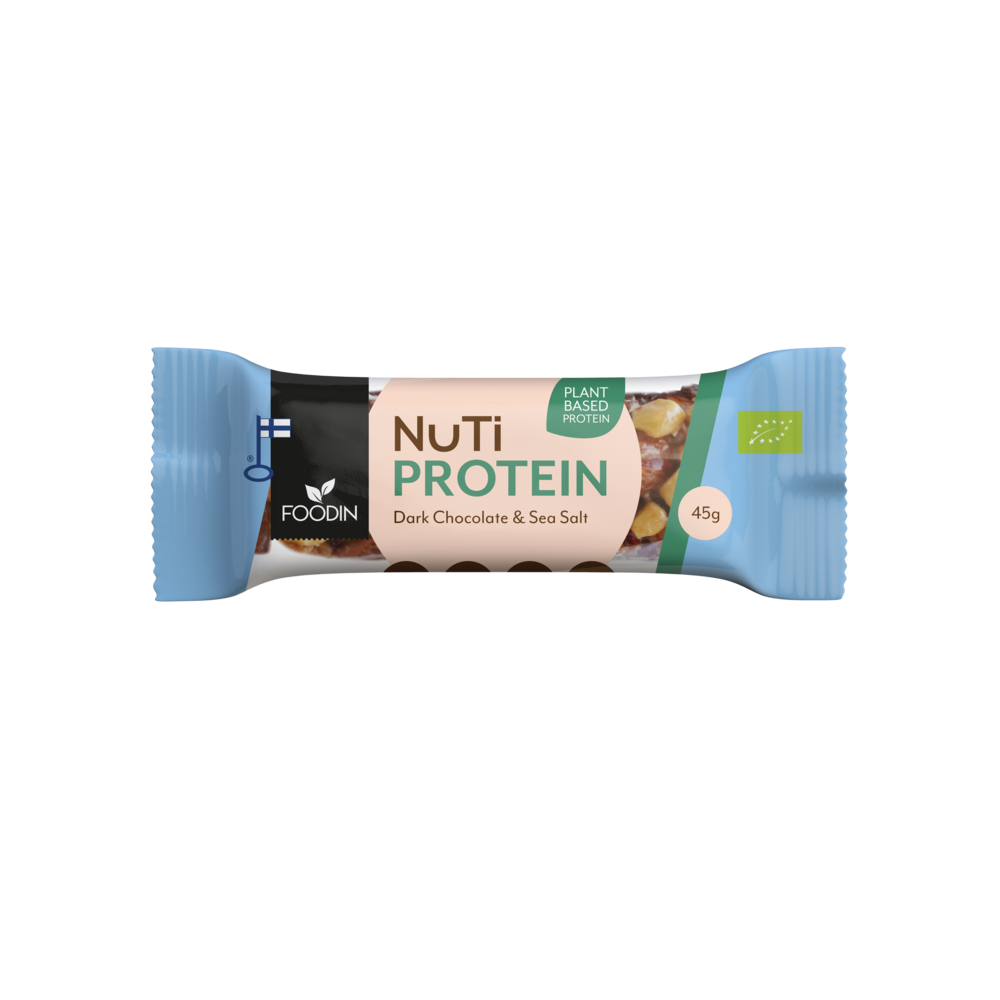 Foodin - Venta al por mayor Barrita de aperitivo - NUTI Protein, Chocolate Negro y Sal Marina, orgánico 45 g0