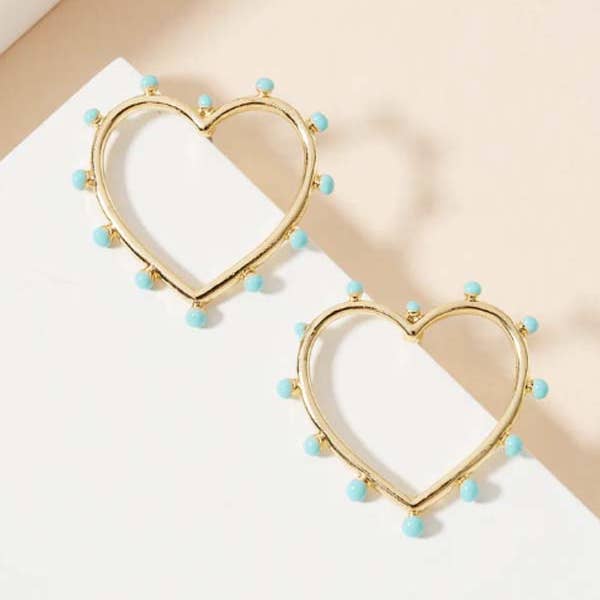 Créole en forme de cœur moderne avec boucles d'oreilles en forme de boule en émail coloré pour la vente par StarryNYC