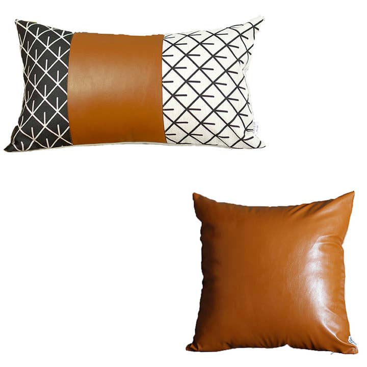 MIKE & Co. NEW YORK - Wholesale Throw Pillow Cover - Vegan Faux Leather Brown Set of 2 Throw Pillow Cover1