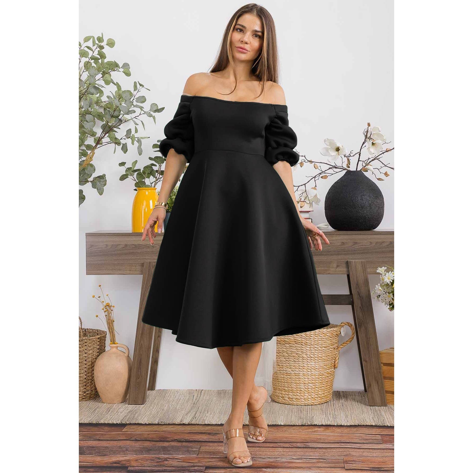 DORCAS - Vendita all'ingrosso Vestito - Donna - ABITO MIDI FLUIDO SUPER TECNOLOGICO BELLISSIMO A SPALLE SCOPERTE3