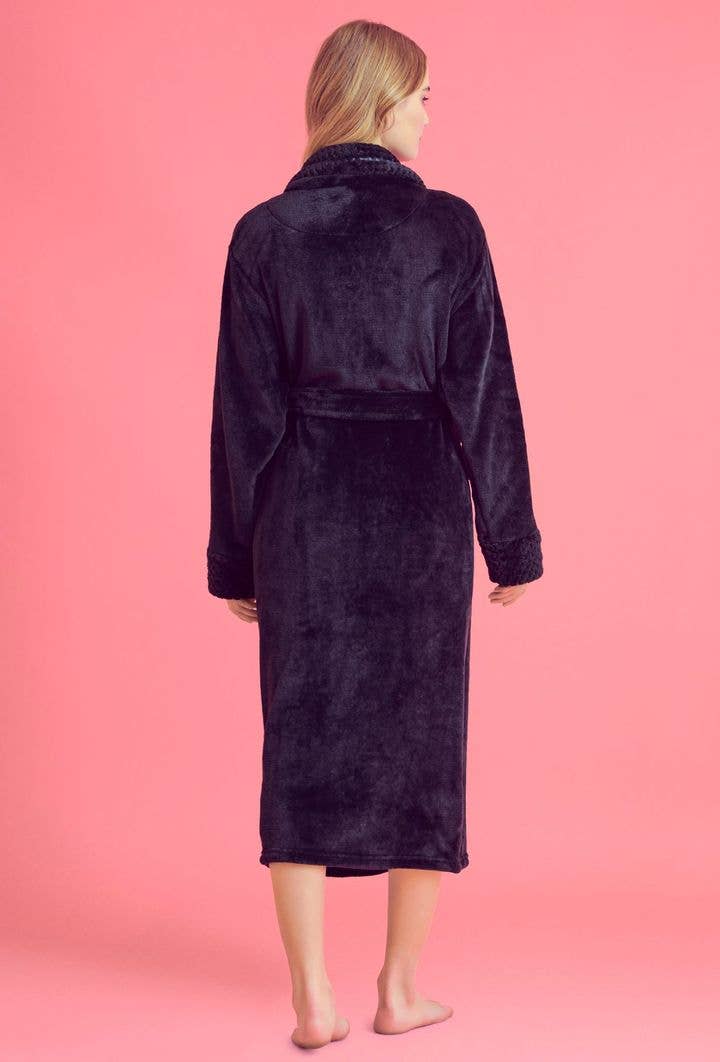 robesnmore - Wholesale Robe - Women's - Women Plush Shawl Collar Robe Black4
