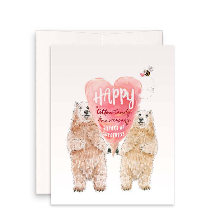 Liyana Studio - Wholesale Anniversary Card - Polar Bear Couple 2nd Cotton Candy Anniversary Card