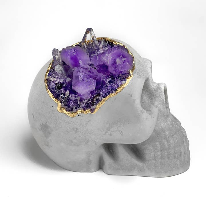 Planters Made in the USA - Wholesale Decorative Figurine - Large Amethyst Skull Head, Natural Crystal Scull3