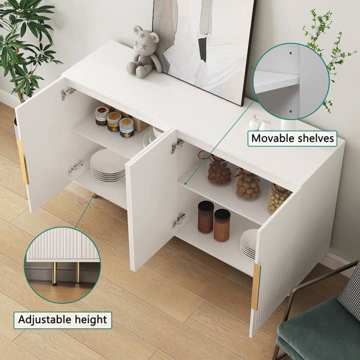 HOMYCASA DESIGN INC - Wholesale Cabinet - White Modern Buffet Cabinet Fluted Sideboard Large Storage5