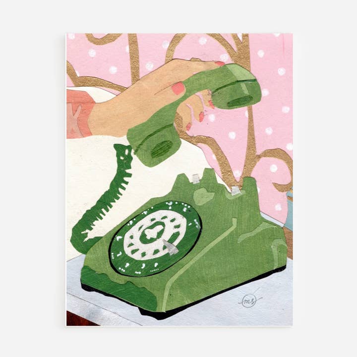 Vintage Retro Green Rotary Telephone Note Card for wholesale by Mandy Warhol Fine Art