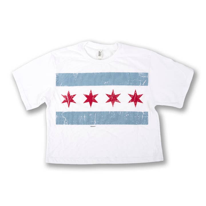 Distressed Flag Crop Top Tee - Women's - White for wholesale by Transit Tees