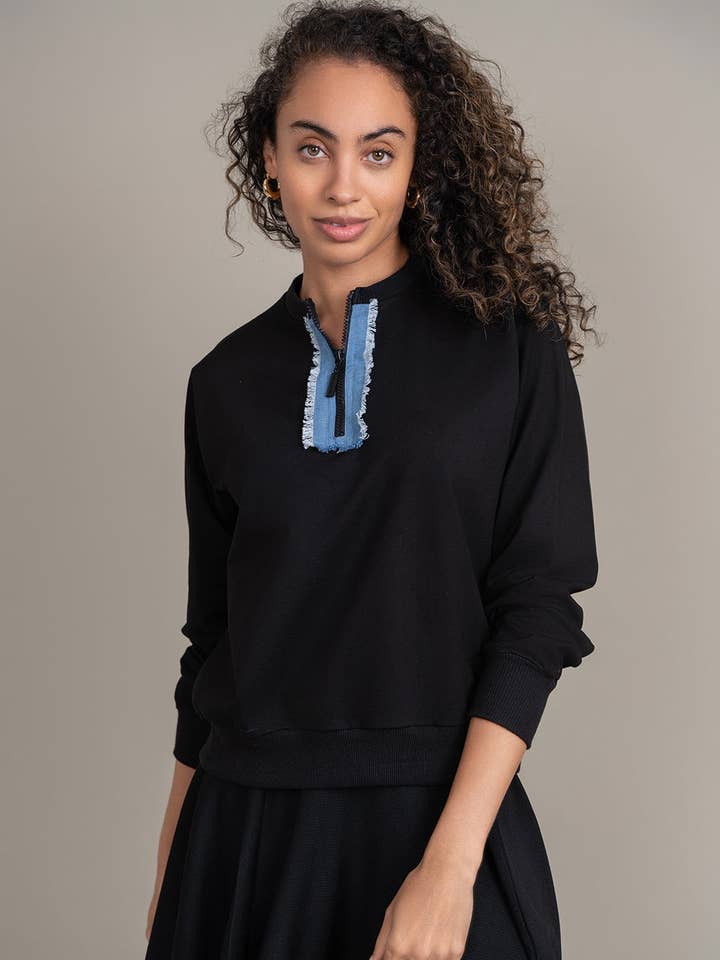 Quarter-Zip Sweatshirt - Black for wholesale by Ellwi Design