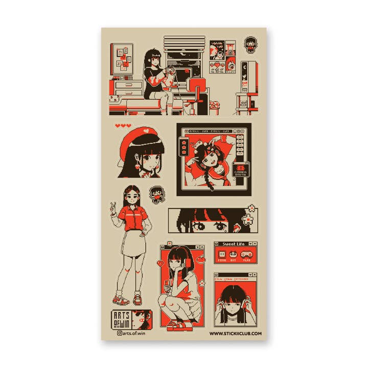 Pixel Life Sticker Sheet for wholesale by STICKII