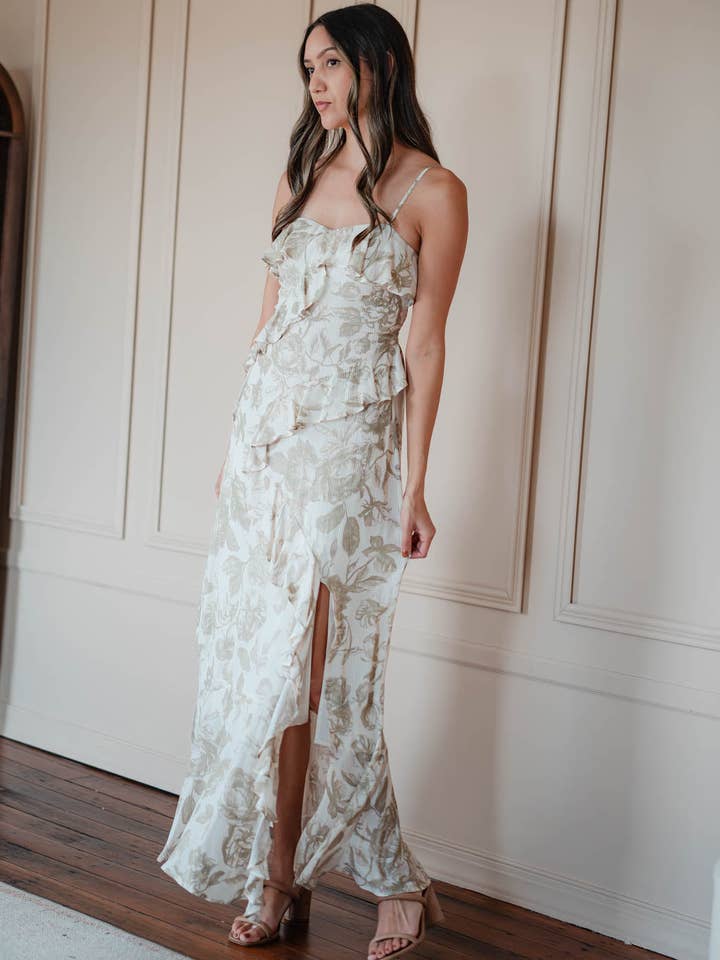 Love Letters Floral Maxi Dress - Oatmeal/Beige for wholesale by Rain of May