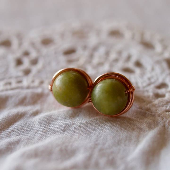 Siebijoux - Vente Clous d'oreille - boucles d'oreilles vertes clous d'oreilles jade serpentine olive en 14K