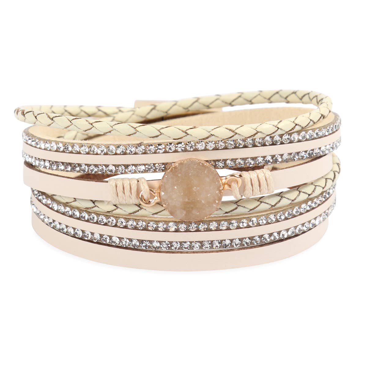 MYS Wholesale Inc - Wholesale Bangle Bracelet - Stunning Druzy Rhinestone Leather Wrap Magnetic Bracelet6