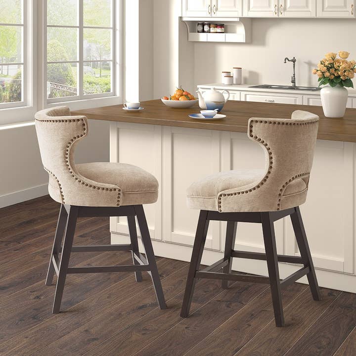Olliix - Wholesale Stool - Open Back Winged Swivel Counter Stool, Beige