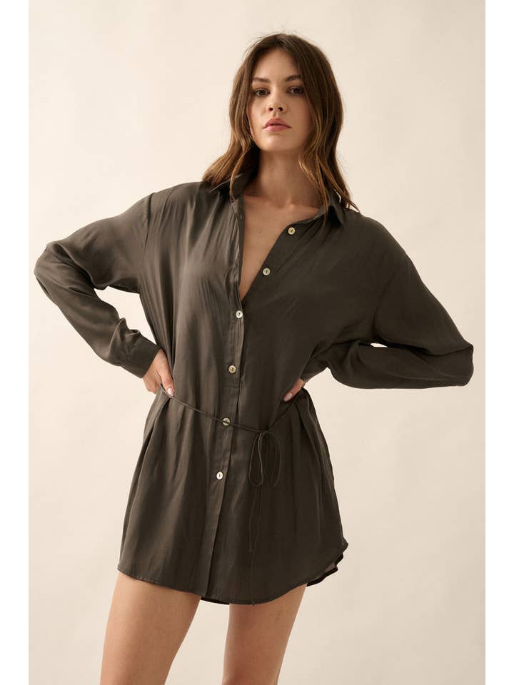 Promesa USA - Wholesale Romper - Women's - Solid Button Down High-Waisted Belt Shirt Romper10