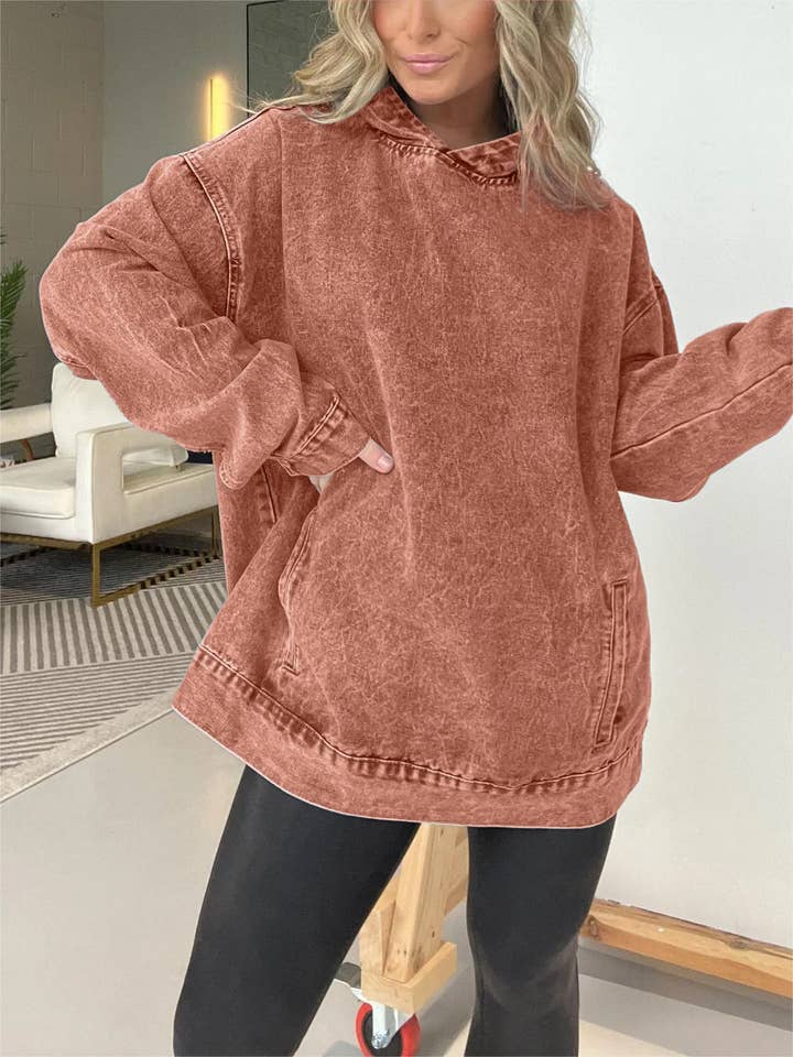 Rosa Clothing - Wholesale Hoodie - Women's - vintage washed denim pullover hoodie
