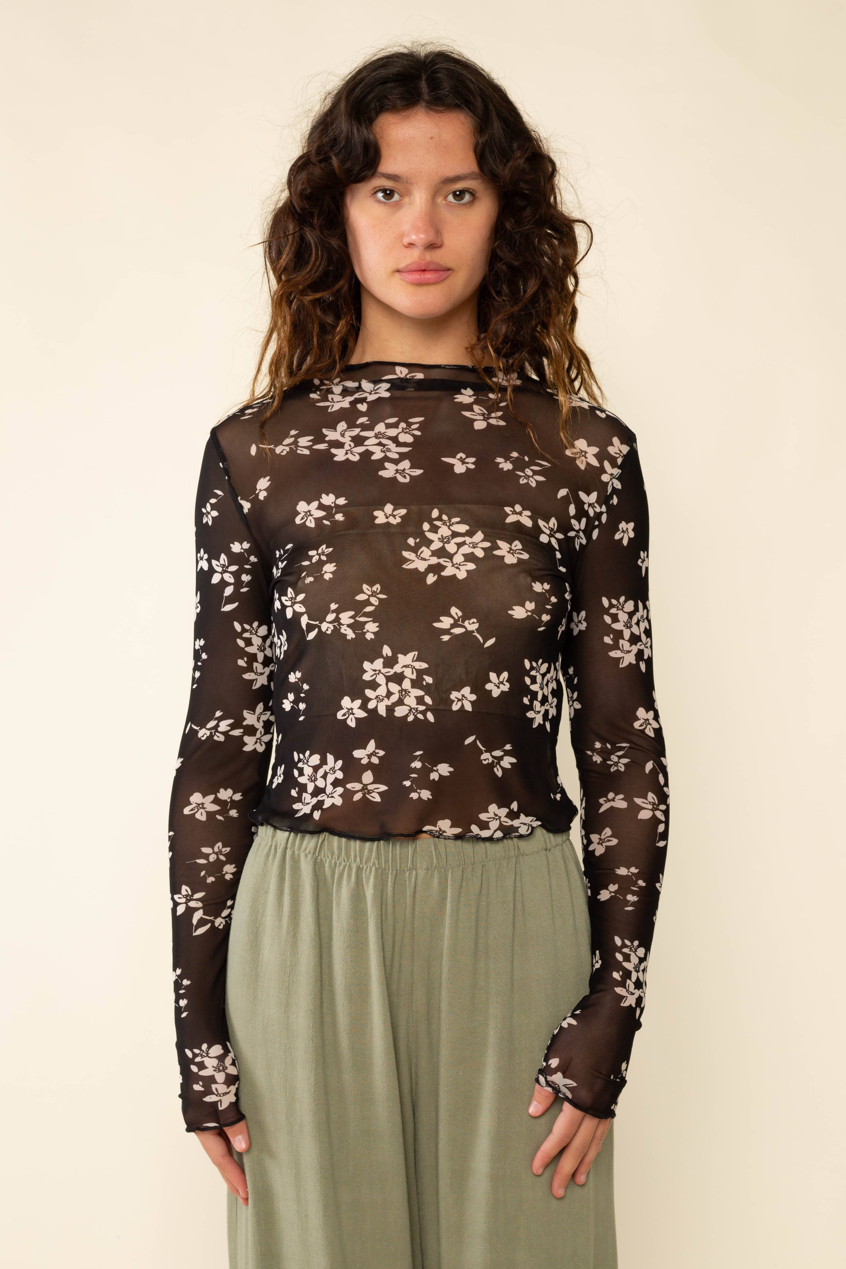 NLT - Wholesale Blouse - Women's - Ivy Mock Neck Floral Mesh Top4