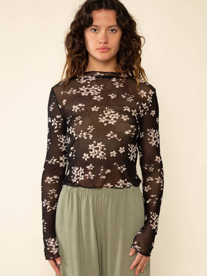 NLT - Wholesale Blouse - Women's - Ivy Mock Neck Floral Mesh Top4