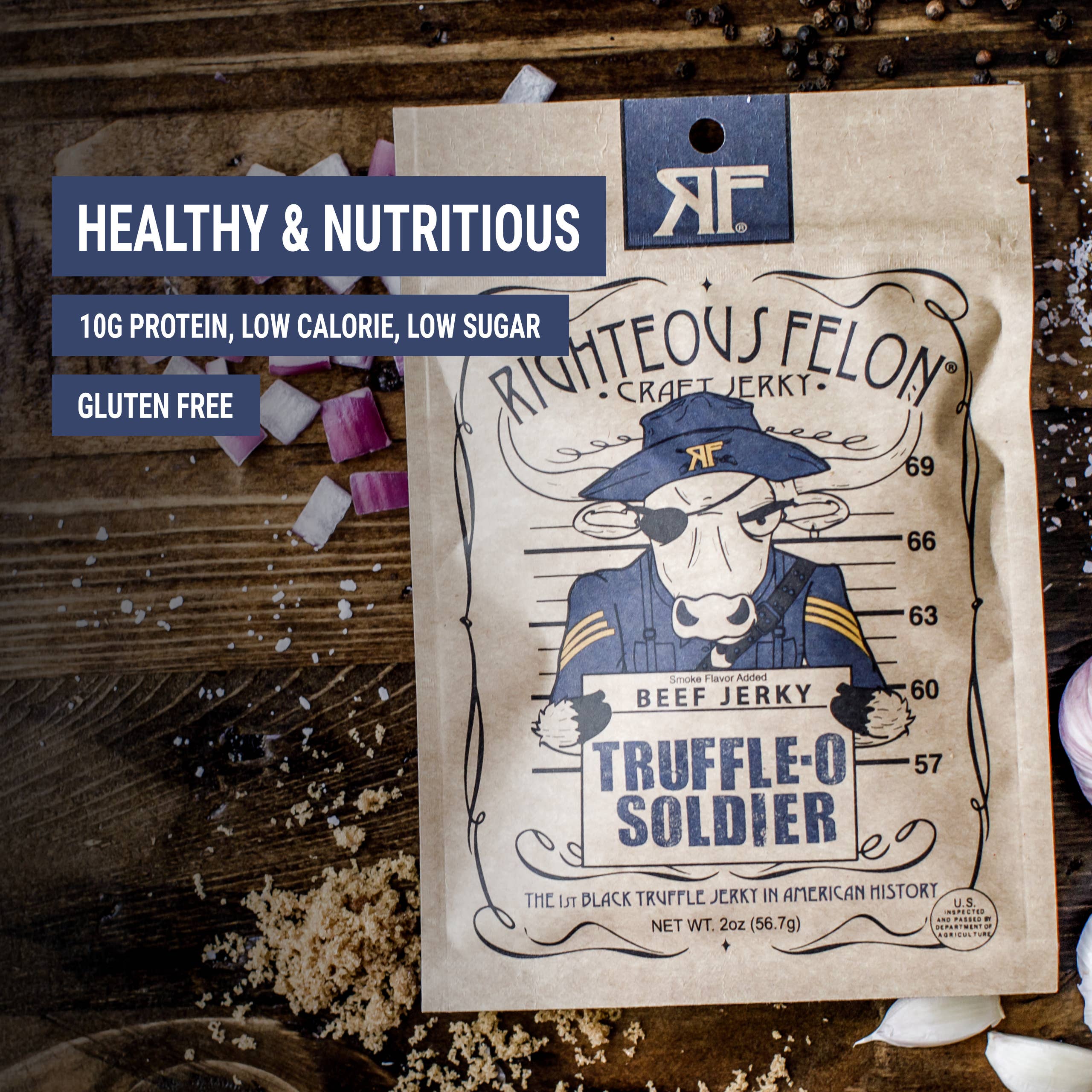 Righteous Felon Craft Jerky - Wholesale Jerky - Truffle-O Bill Beef Jerky 2oz4