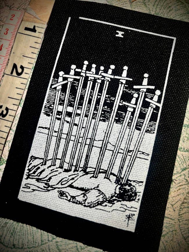 Three Raccoons - Wholesale Patch - Ten of swords tarot patch.2
