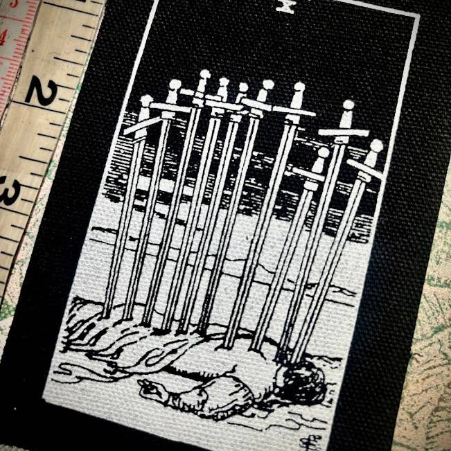 Three Raccoons - Wholesale Patch - Ten of swords tarot patch.2