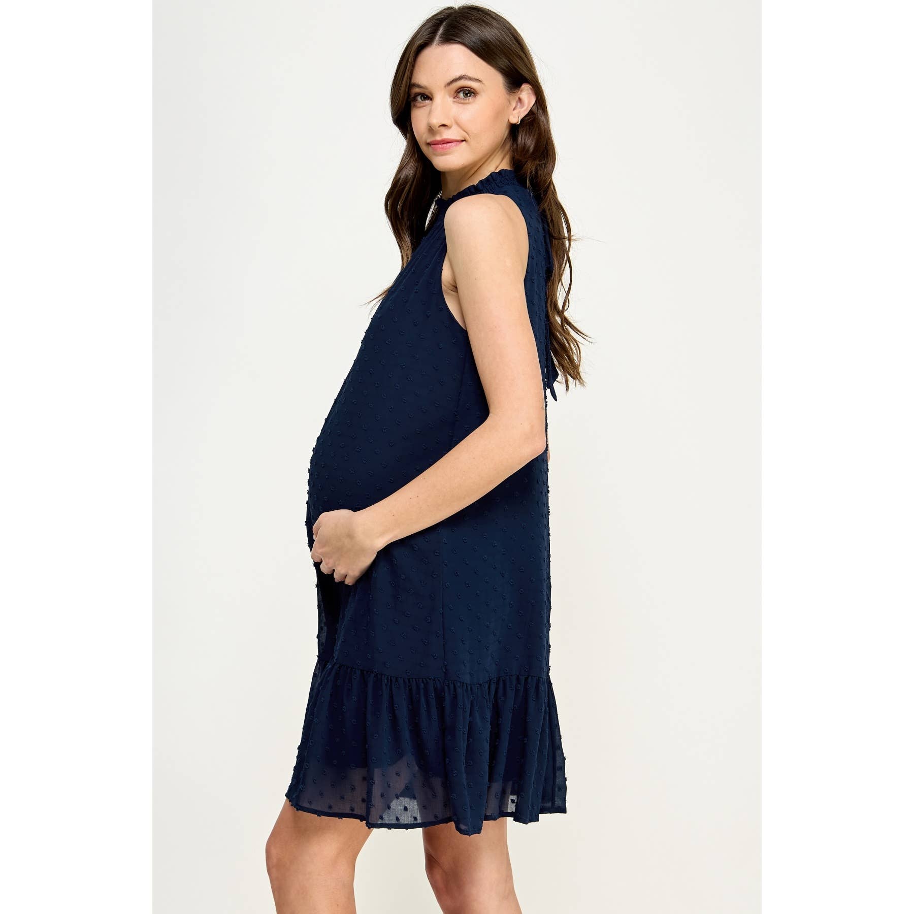 Hello Miz - Vente Robe - Robe de maternité à col montant en plumetis avec volant1