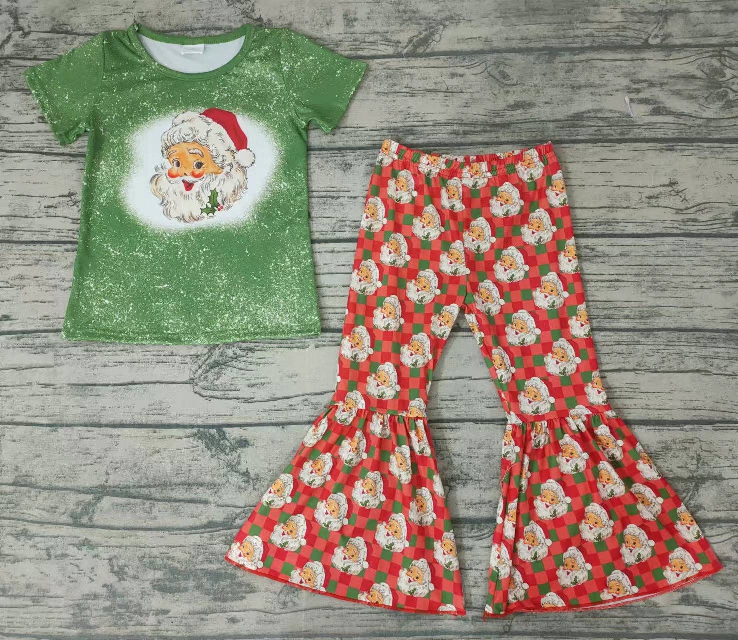 Aier Wholesale - Wholesale Top & Pant Set - Kids - baby girls Christmas santa red bell pants sets1