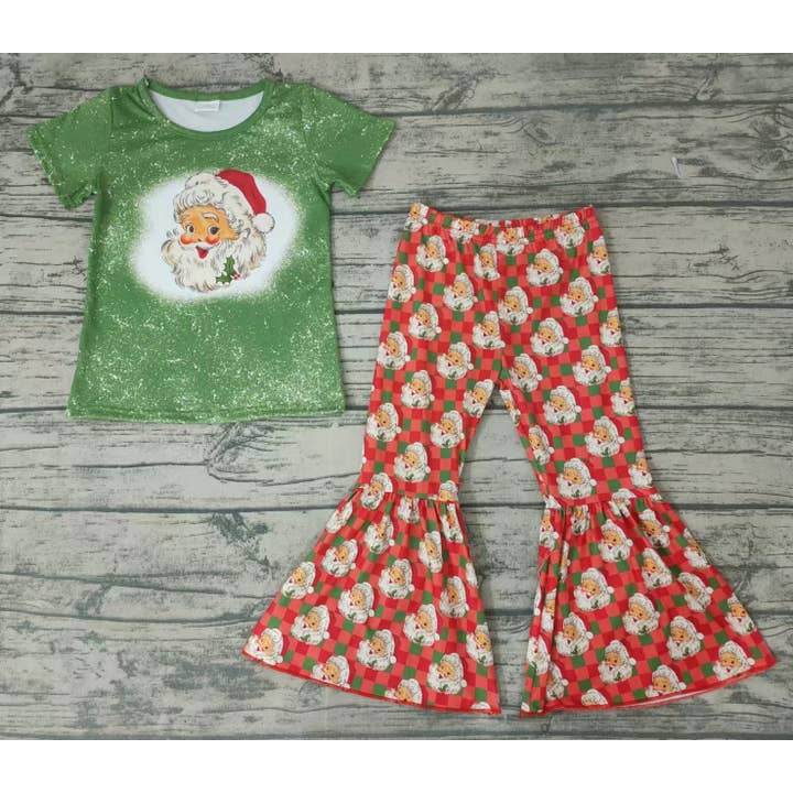 Aier Wholesale - Wholesale Top & Pant Set - Kids - baby girls Christmas santa red bell pants sets1
