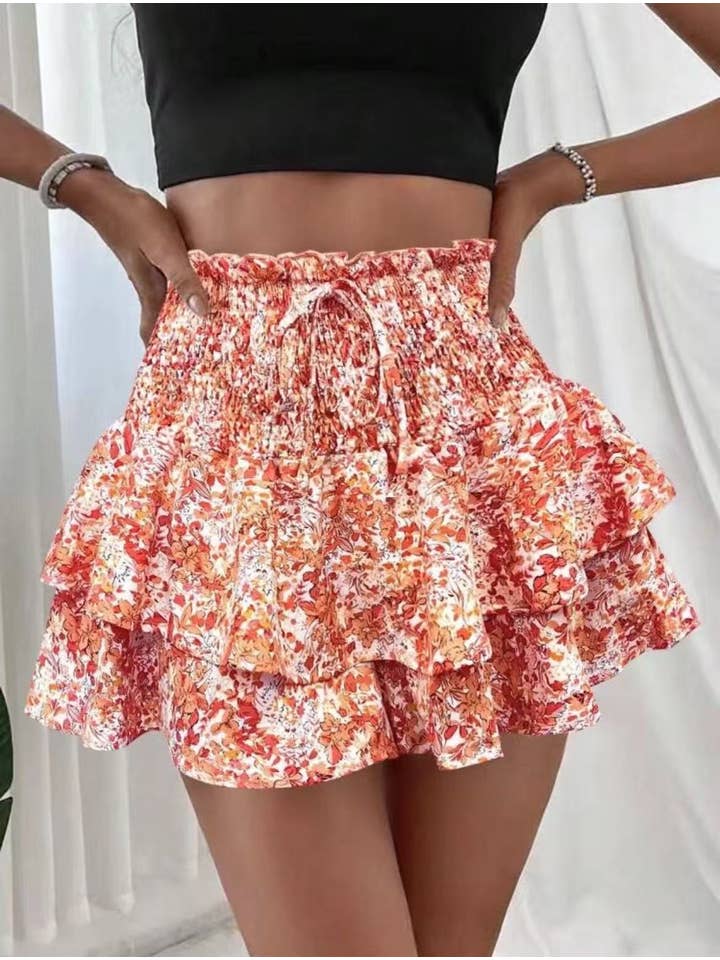 Miss Sparkling - Wholesale Skirt - Women's - Floral smocked mini skirt3