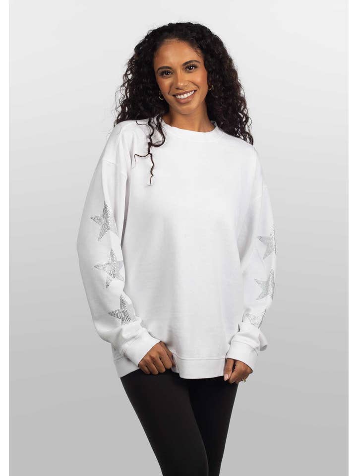 chicka-d - Wholesale Sweatshirt - Women's - Burnout Crew Sweatshirt with Rhinestone Stars, All colors