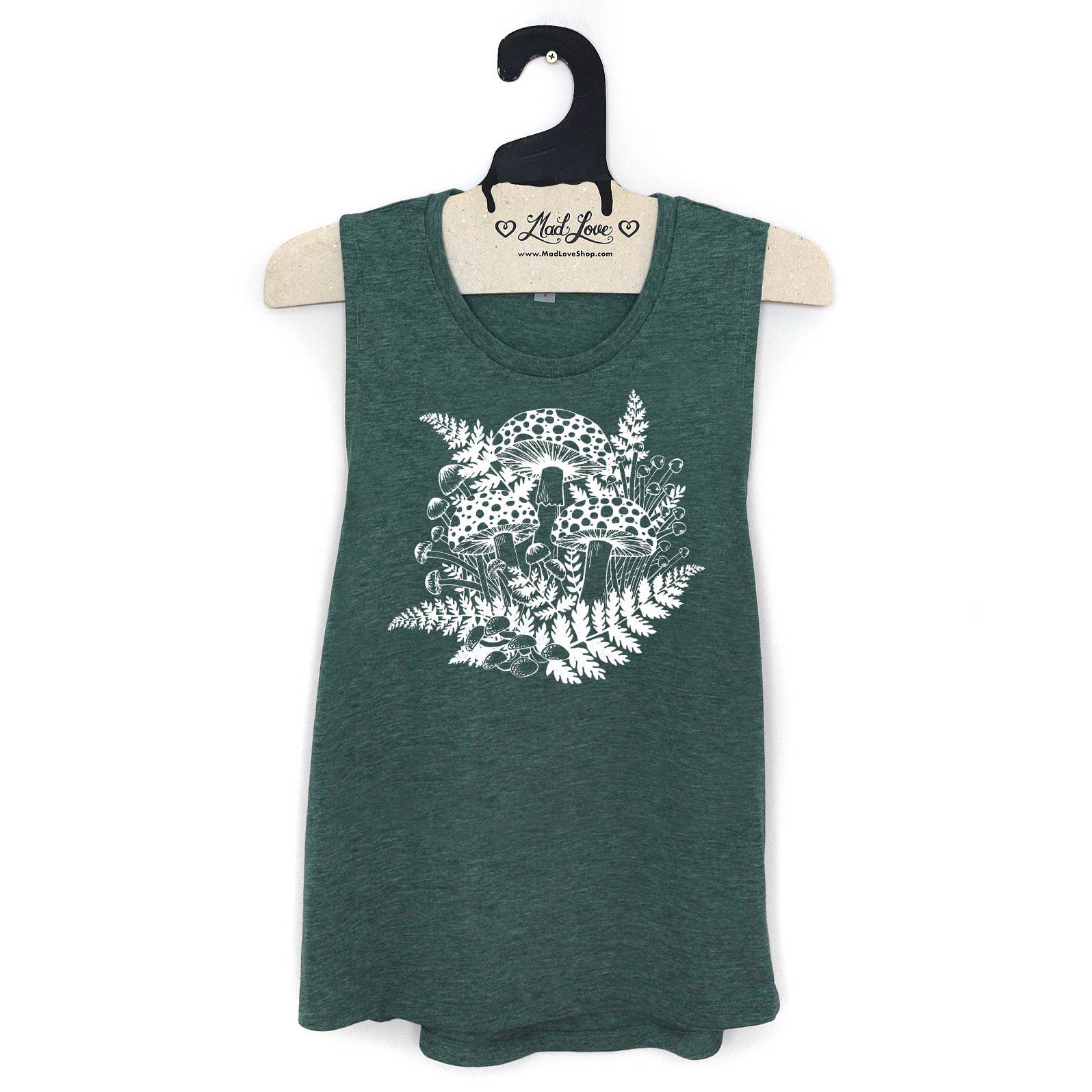 Mad Love Shop - Wholesale Tank Top - Women's - Sea foam or Forest Muscle Tank with Mushroom Fern Print1