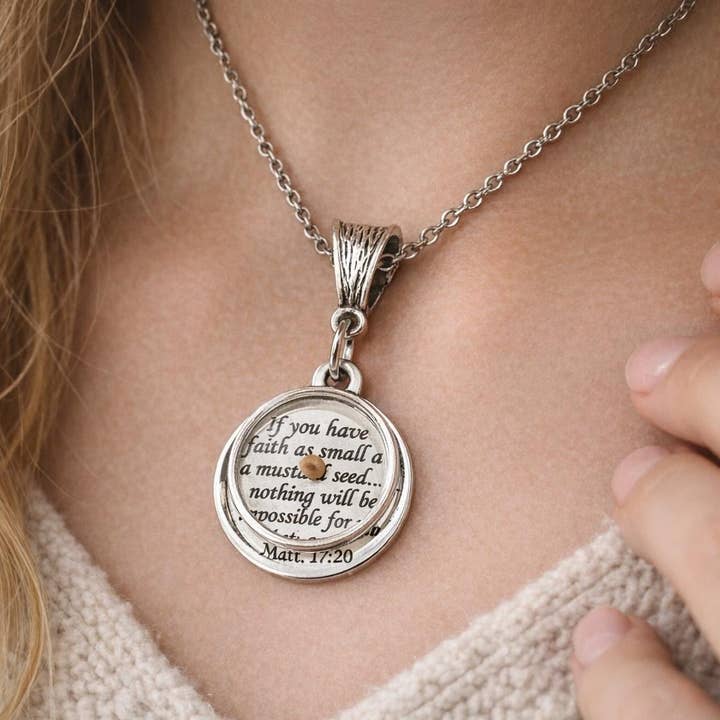 Glaube wie ein Senfkorn Halskette Matthäus 17 20 Edelstahl Gravur Anhänger Christlicher Schmuck Geschenk für Sie für den Großhandel von JKCE Designs