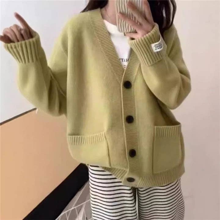 Solid Color Loose Cardigan Sweater for wholesale by kycozy