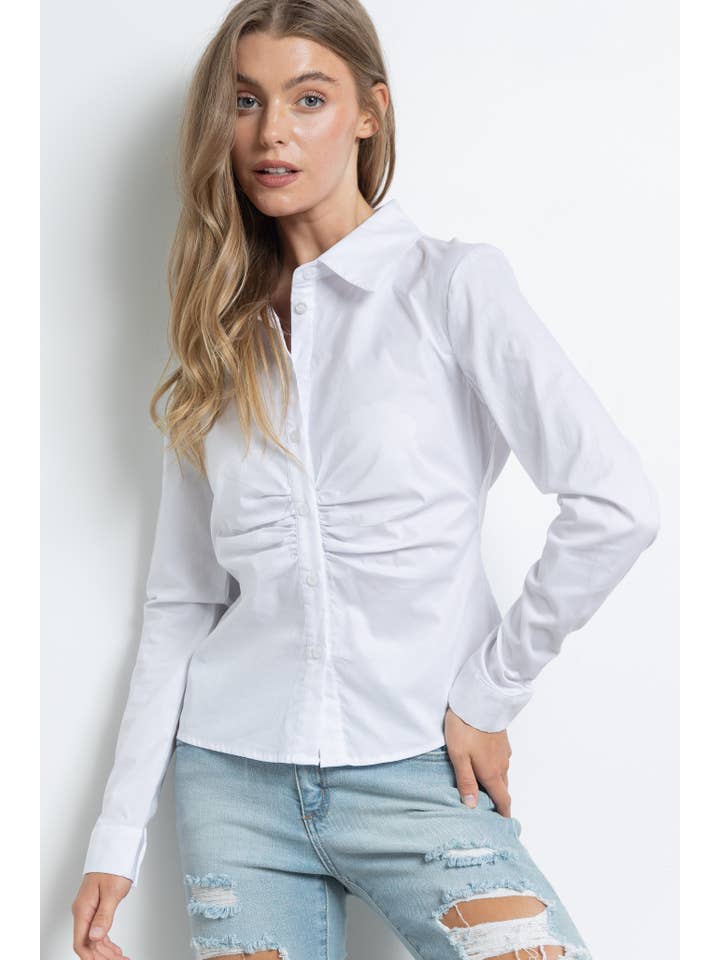 KIWI - Wholesale Button Down Shirt - Women's - IT2349-1 Ruched cotton shirt