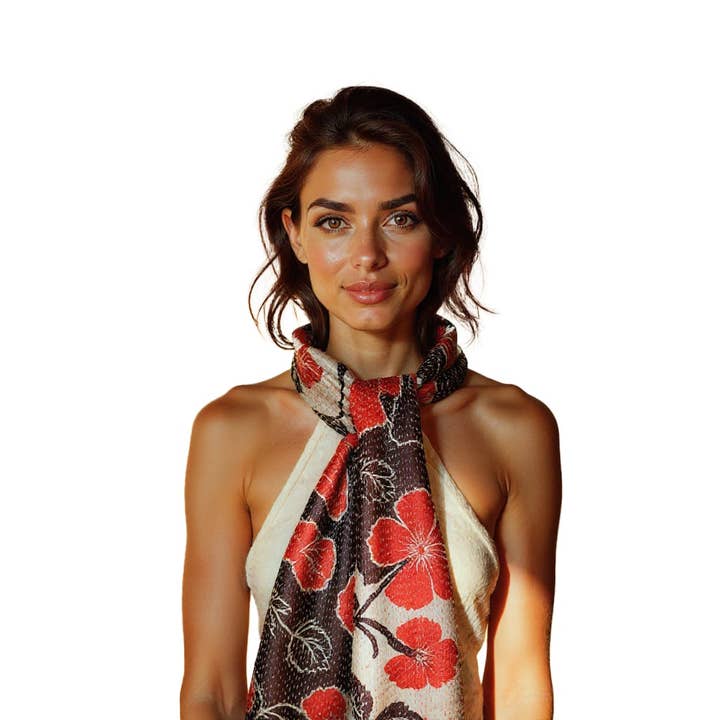 100% Silk Scarf Long Scarf Head Wrap Stole Upcycled for wholesale by Indic Creations